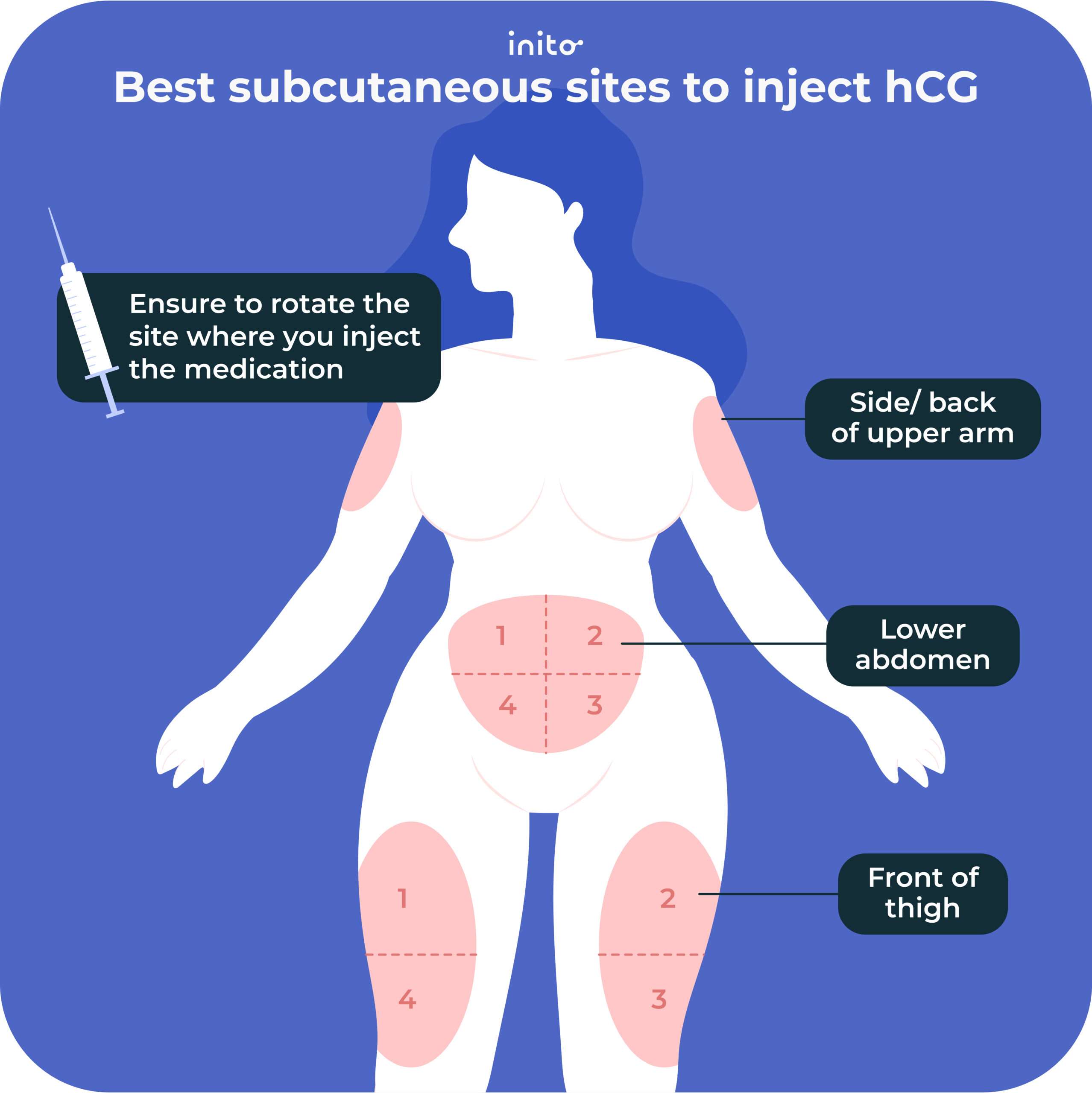 Proper injection sites for each type of injection. 
