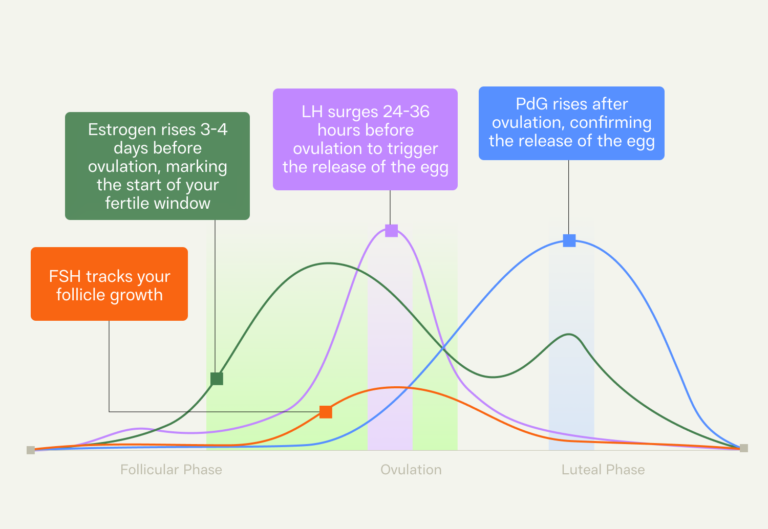 Inito chart showing the role of key fertility hormones during follicular and luteal phase