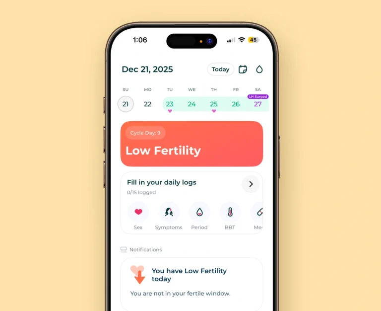 Inito app displaying low fertility result