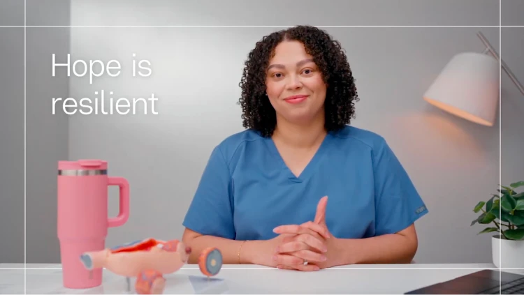 Hope is Radical: What experts wish you knew 8 Alease sits at her desk, arms folded. The text reads “Hope is resilient.”