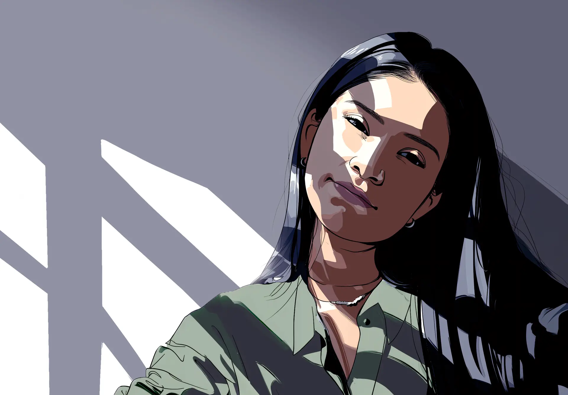 Illustration of Varsha radiating confidence as beams of sunlight highlight her face.