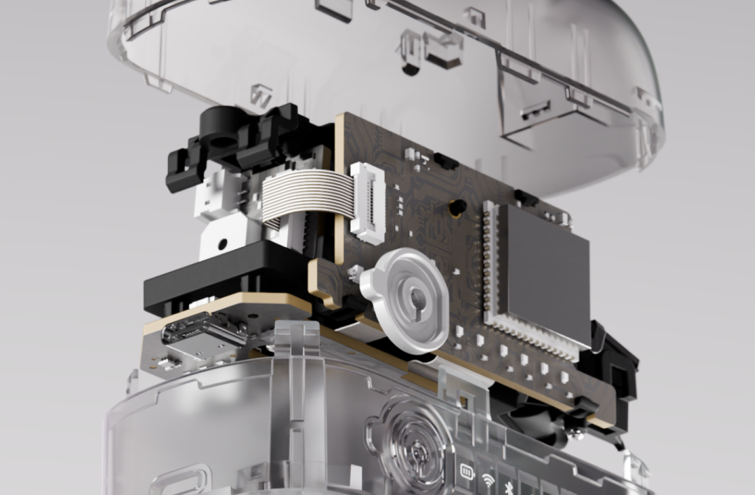 Exploded view of the InSight Wireless Reader™ showing the internal components, including sensor-based dual signal detection system