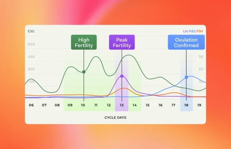 Inito hormone chart showing cycle days on X-axis and hormone levels on Y-axis, with fertility phases marked