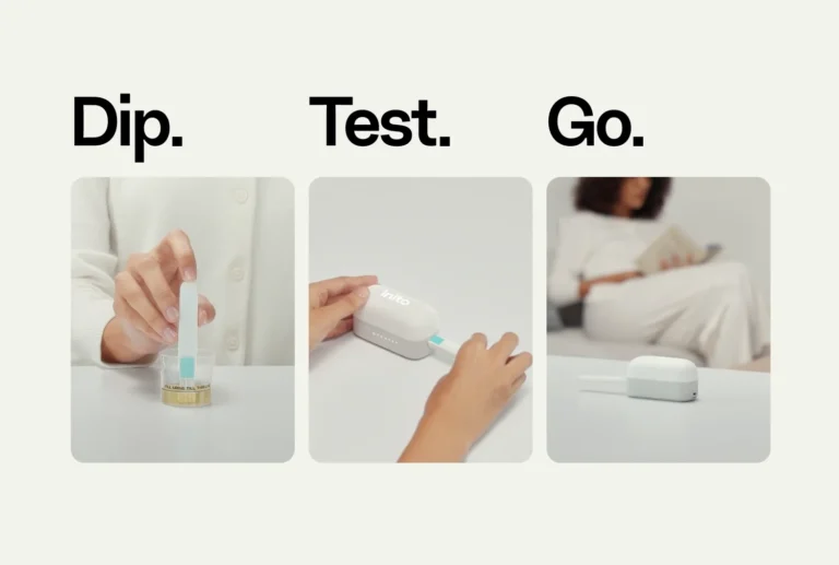 Step-by-step fertility test process showing dip, test, and go