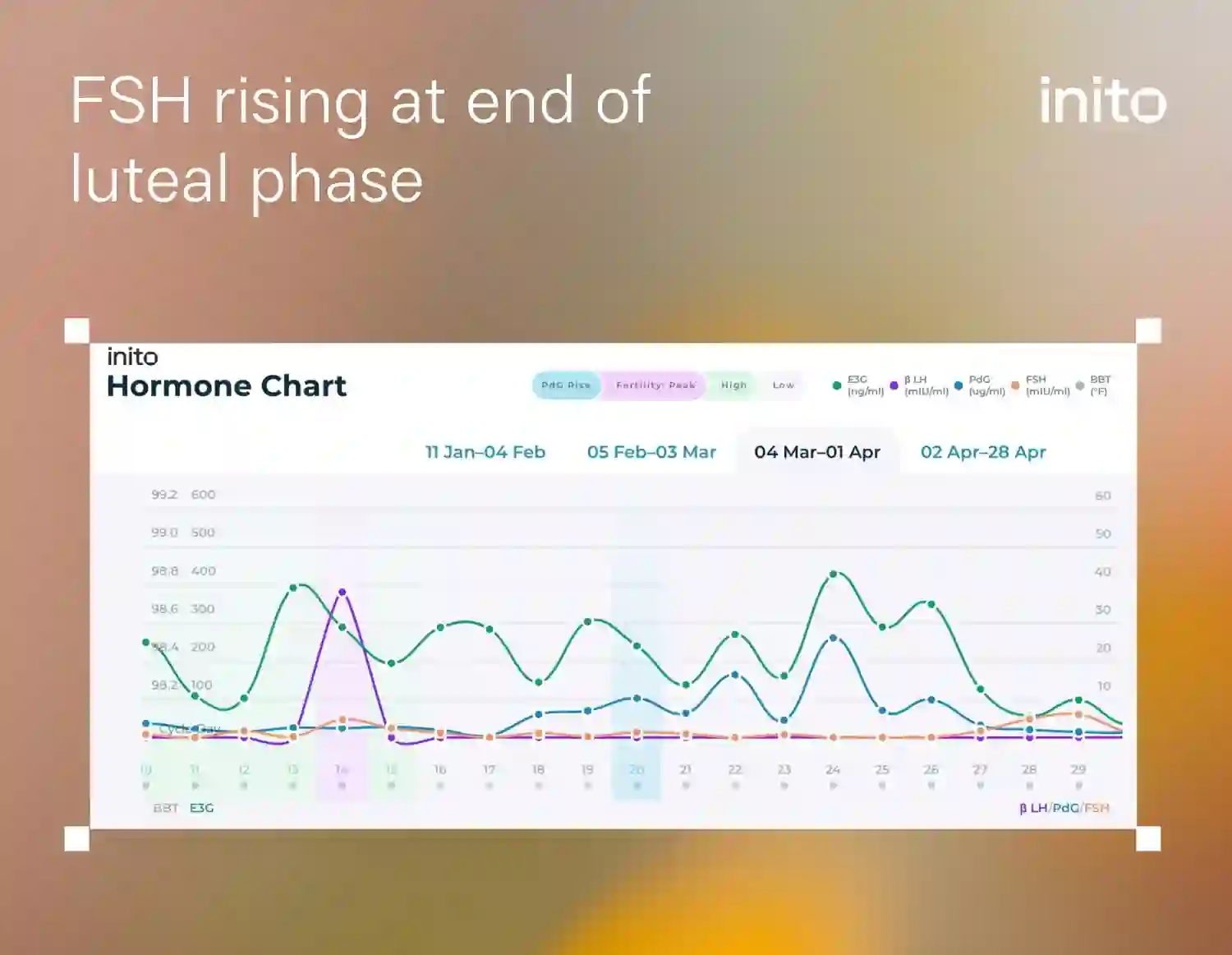 FSH rising at end of luteal phase