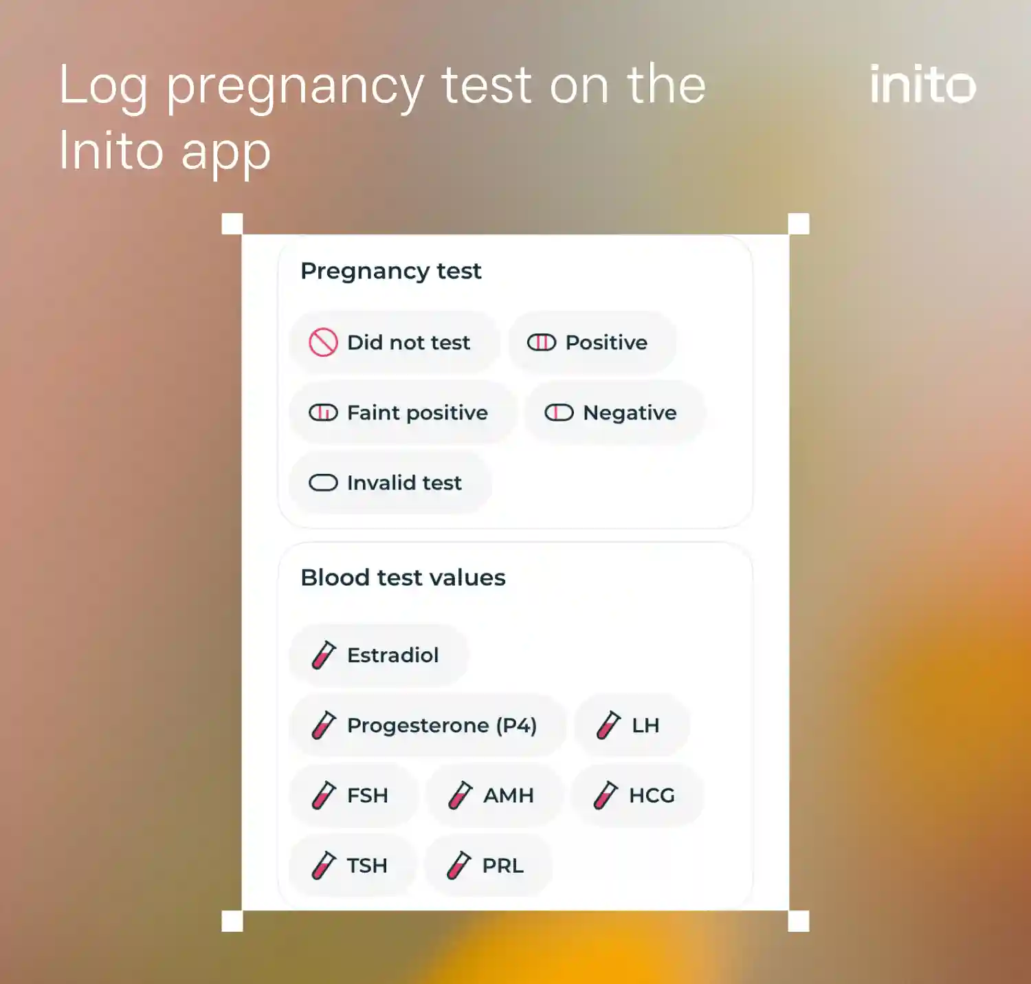 Log pregnancy test on the inito app